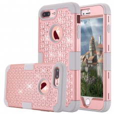 LONTECT iPhone 7 Plus Case, Hybrid Heavy Duty Shockproof Diamond Studded Bling Rhinestone Case with Dual Layer [Hard PC+ Soft Silicone] Impact Protection for Apple iPhone 7 Plus - Rose Gold/Grey 