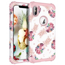 Lontect Compatible iPhone XS Max Case Floral 3 in 1 Heavy Duty Hybrid Sturdy Armor High Impact Shockproof Protective Cover Case for Apple iPhone XS Max 6.5" Display, Pineapple/Rose Gold