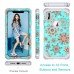 Lontect Compatible iPhone XS Max Case Floral 3 in 1 Heavy Duty Hybrid Sturdy Armor High Impact Shockproof Protective Cover Case for Apple iPhone XS Max 6.5" Display, Flower/Teal