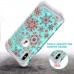 Lontect Compatible iPhone XS Max Case Floral 3 in 1 Heavy Duty Hybrid Sturdy Armor High Impact Shockproof Protective Cover Case for Apple iPhone XS Max 6.5" Display, Flower/Teal