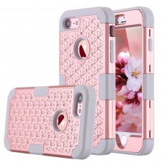 Lontect Compatible iPhone 8 Case Floral 3 in 1 Heavy Duty Hybrid Sturdy Armor High Impact Shockproof Protective Cover Case for Apple iPhone 8/iPhone 7 - Rose Gold/Grey
